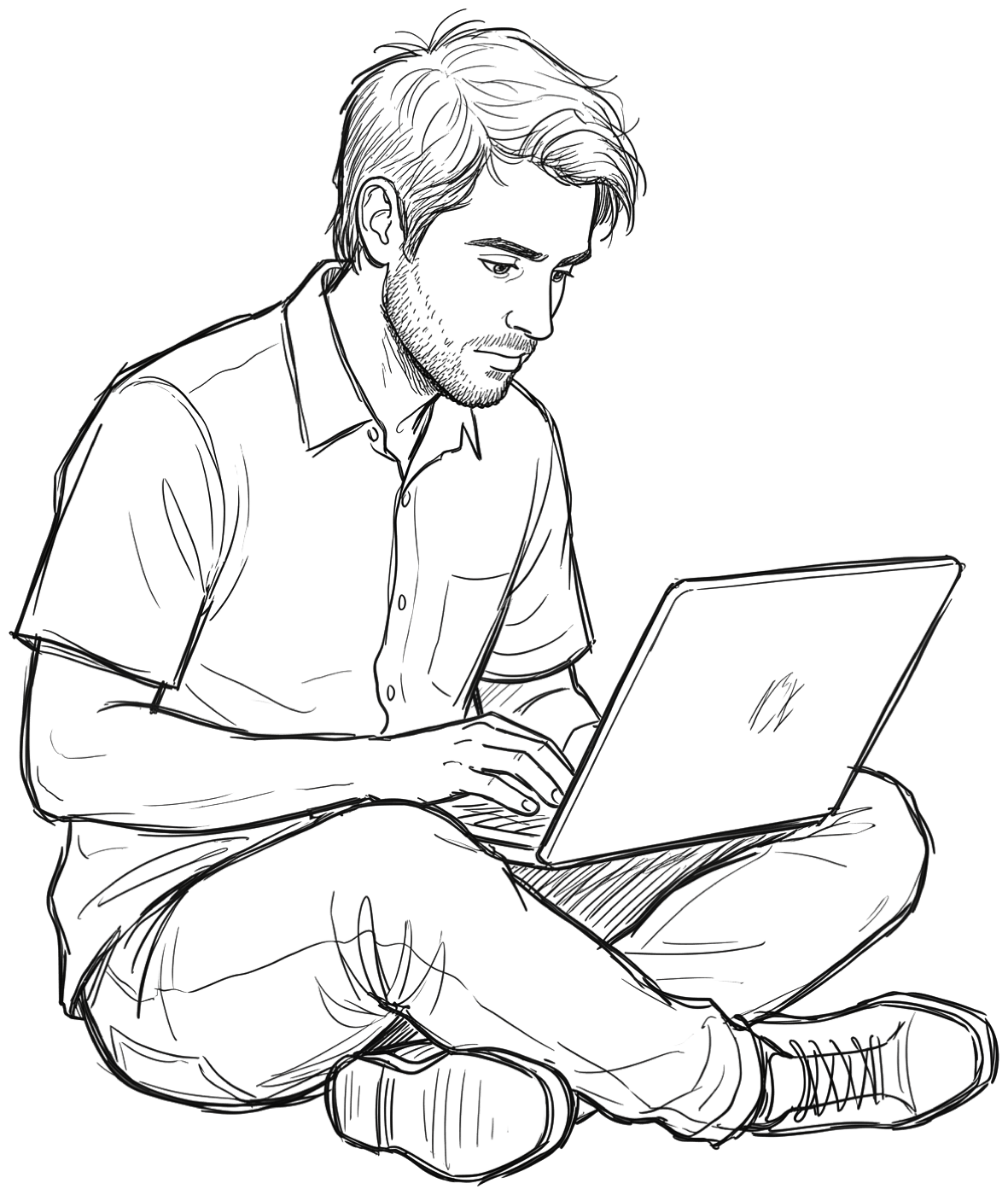 A founder working on a laptop, at the stage of choosing a business structure